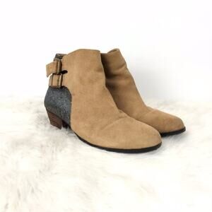 Vince Camuto 6.5 B Womens Madaline Camel Suede Glitter Zip-up Heeled Ankle Boots